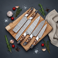 5-Piece Damascus Knife Set — Lifestyle Flat Lay