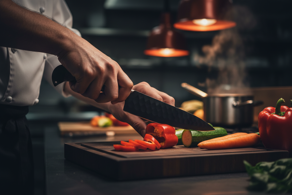 Chef in Action — Hammered Black Steel Blue Resin Knife