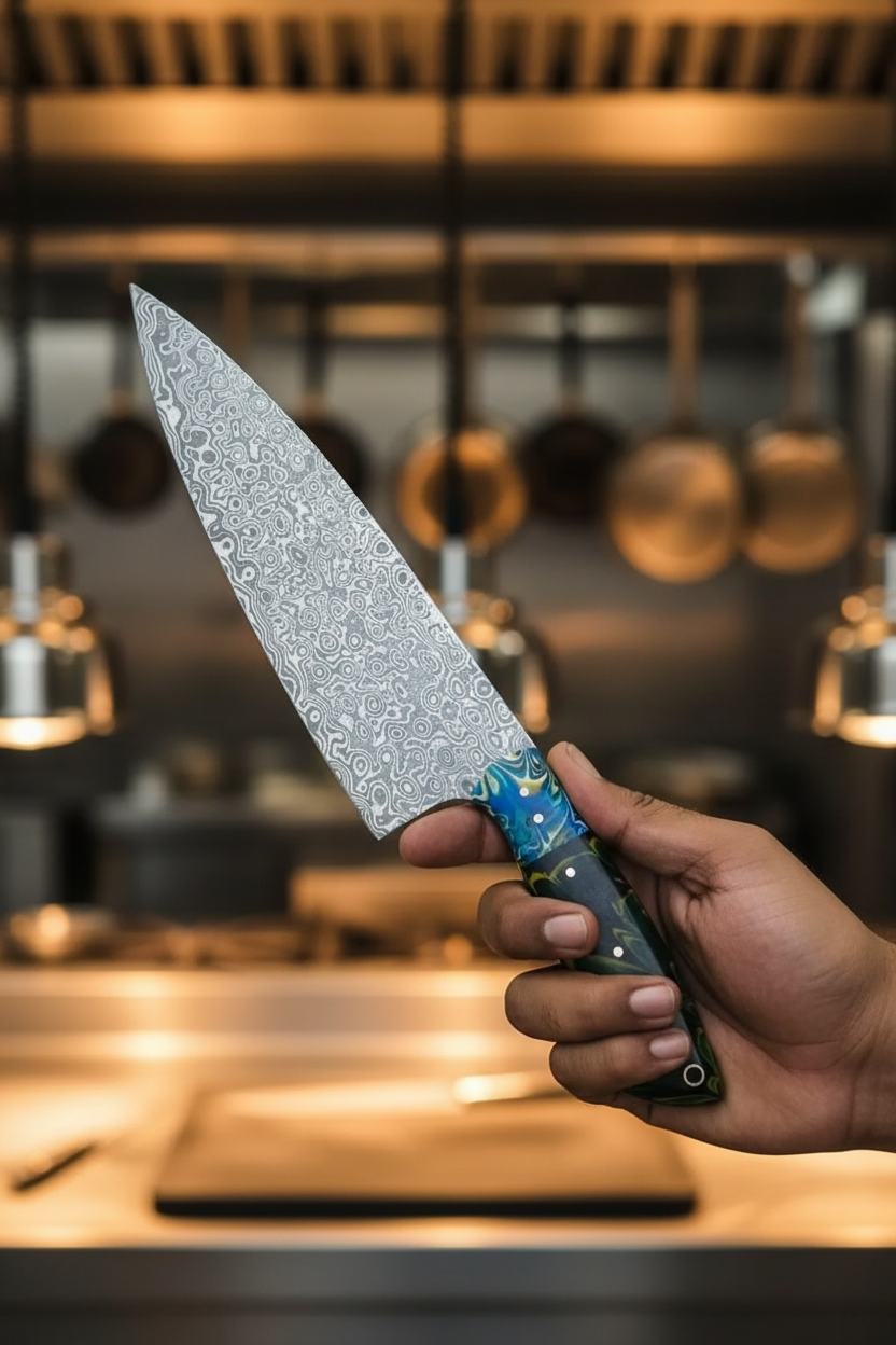 Damascus Colorful Resin Knife Lifestyle