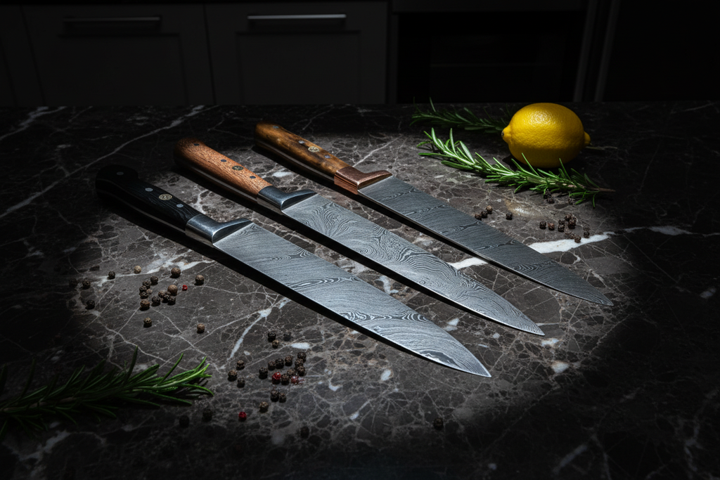 Damascus Knife Set Luxury Marble