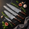 Embercut Blades — 4-Piece Damascus Chef Set Lifestyle Flat Lay