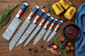 Embercut Blades — 7-Piece Patriotic Damascus Knife Set BBQ Flat Lay