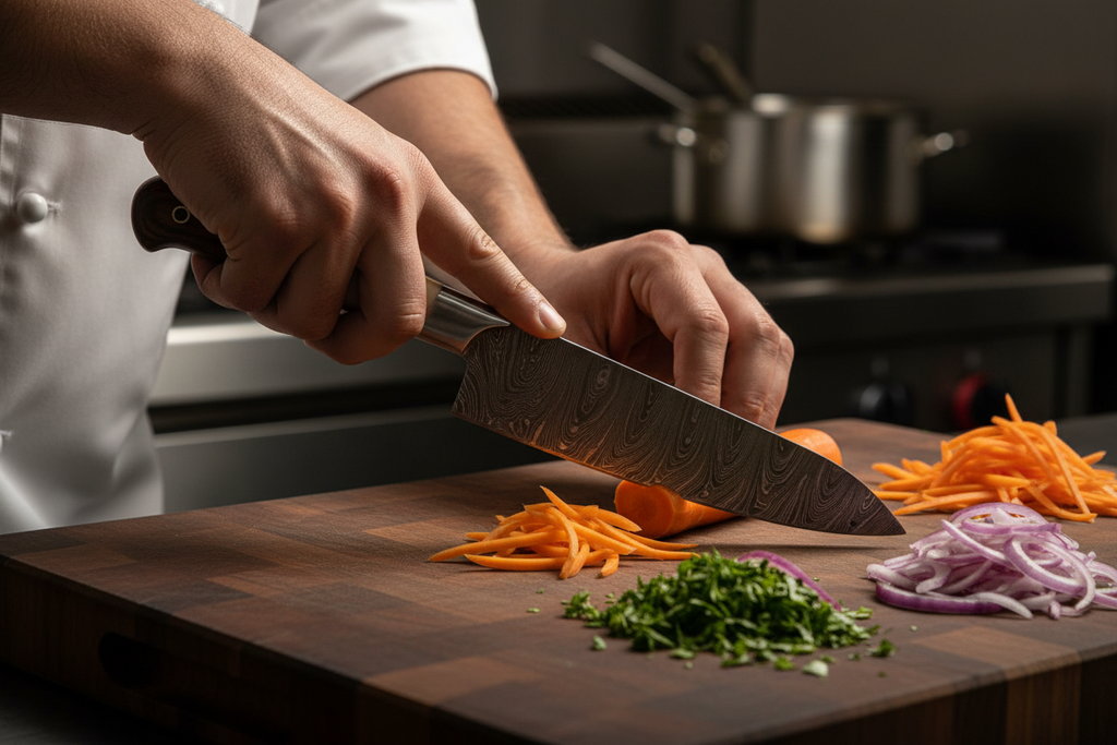 Embercut Blades — Chef in Action with Damascus Knife