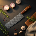 Embercut Blades — Damascus Cleaver Lifestyle Flat Lay