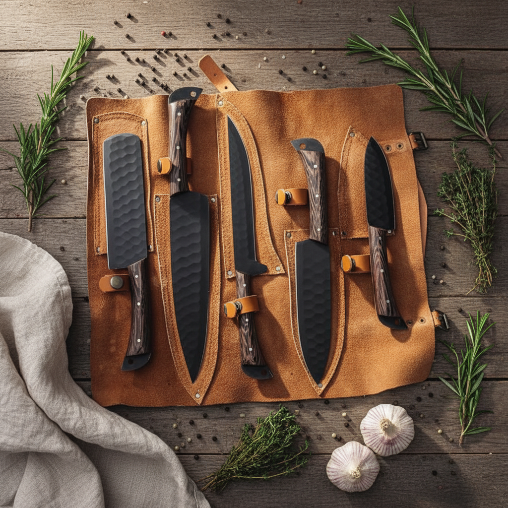Embercut Blades — Knife Roll Flat Lay