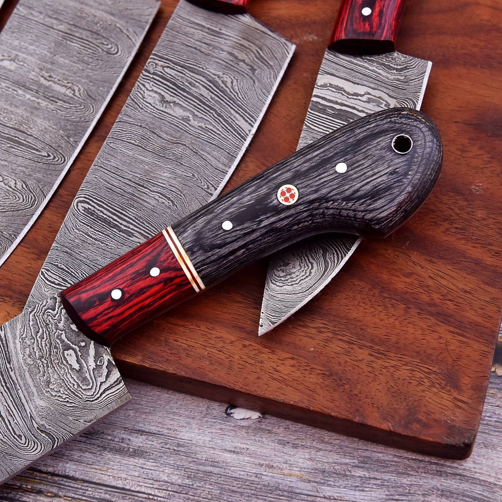 5 Pcs Twisted Damascus Steel Kitchen Knife Set – Pakka Wood Handle