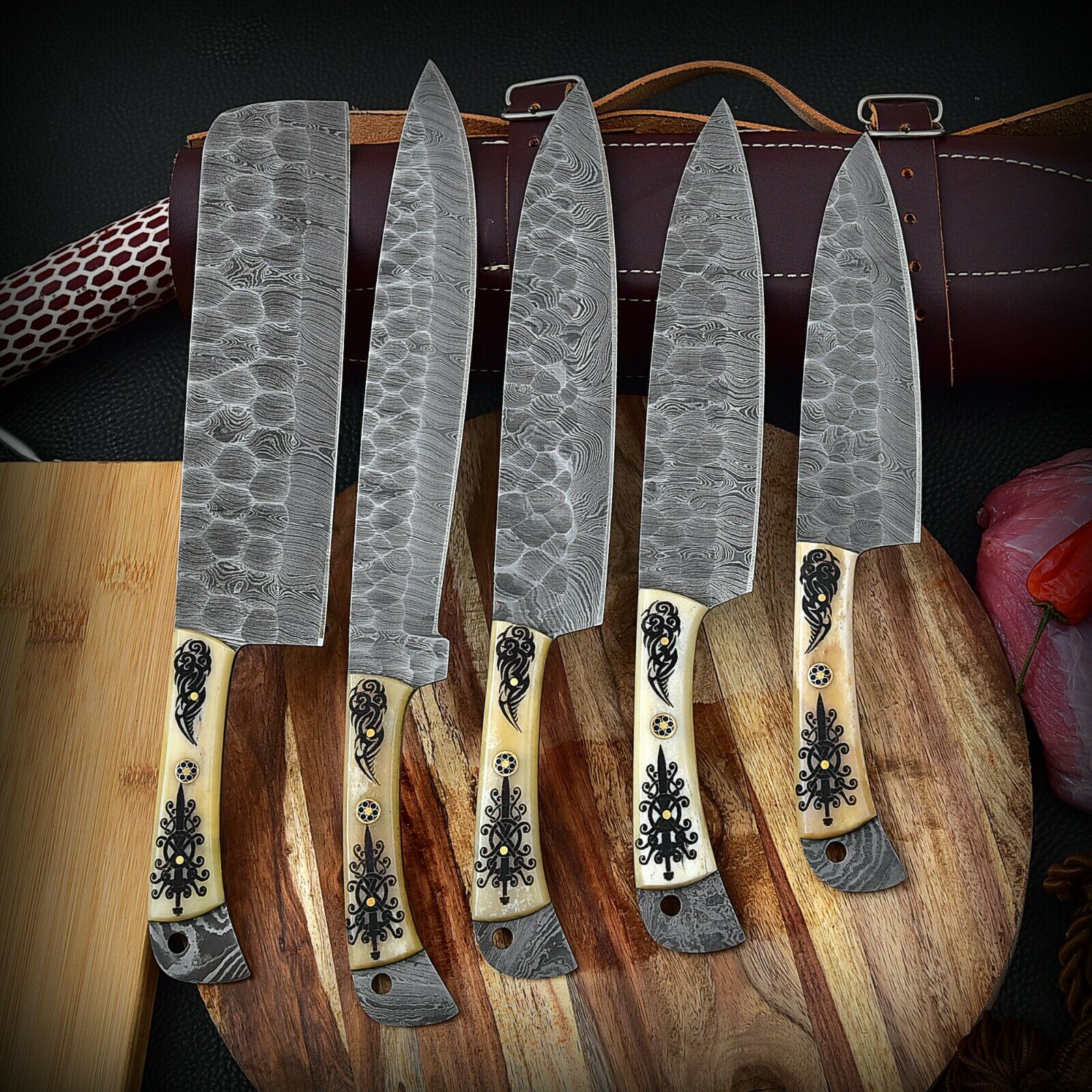 Bonecraft Damascus Kitchen Knife Set – 5 Piece