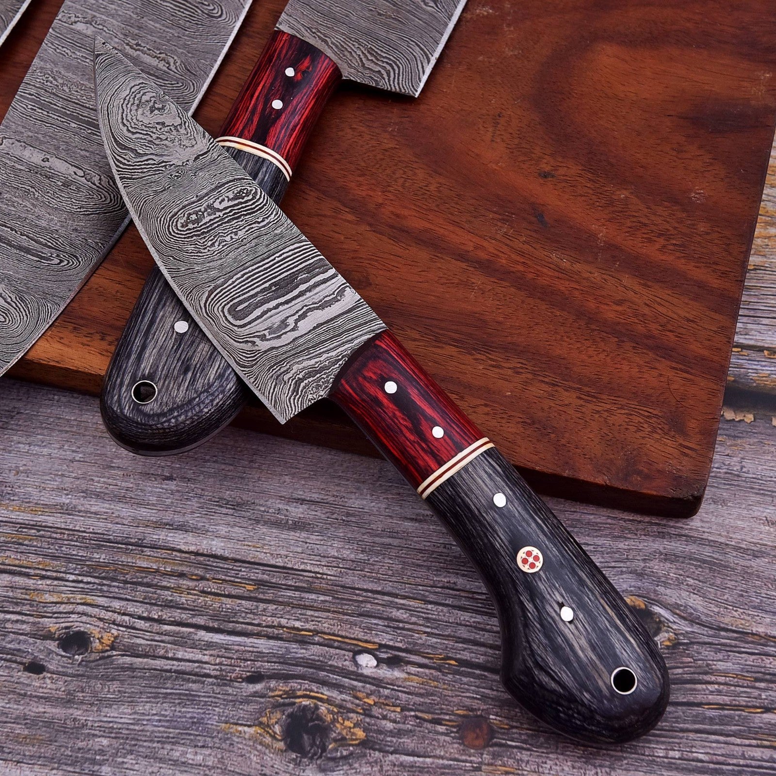5 Pcs Twisted Damascus Steel Kitchen Knife Set – Pakka Wood Handle