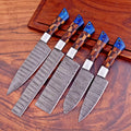 5 Pcs Hand Forged Damascus Steel Kitchen Knife Set – Olive, Rosewood & Pakka Wood Handle with Steel Bolster