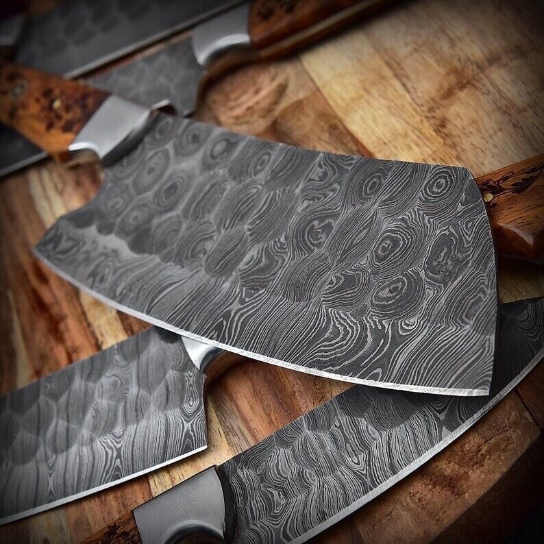 Emberfang Forge 5-Piece Hand Forged Damascus Kitchen Knife Set with Engraved Rosewood Handles