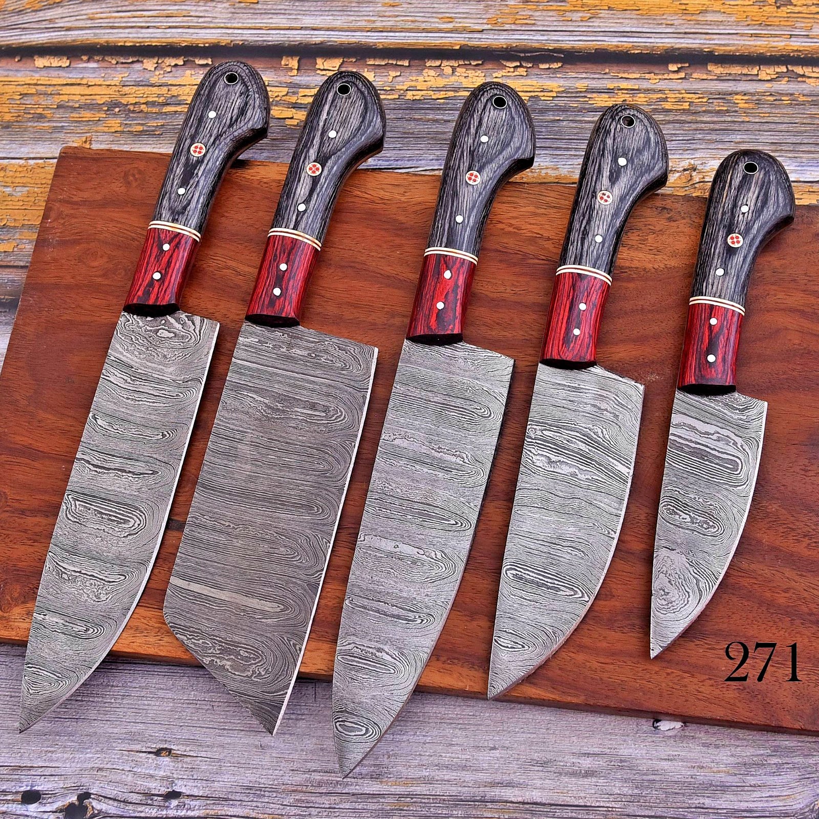 5 Pcs Twisted Damascus Steel Kitchen Knife Set – Pakka Wood Handle